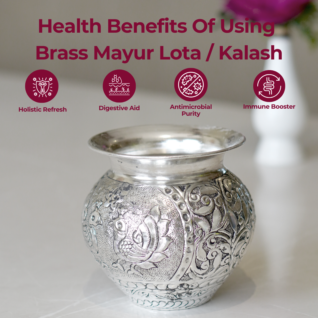 Brass Mayur Lota / Kalash with Silver Finish