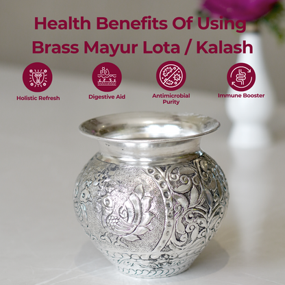 Brass Mayur Lota / Kalash with Silver Finish