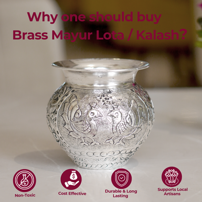 Brass Mayur Lota / Kalash with Silver Finish