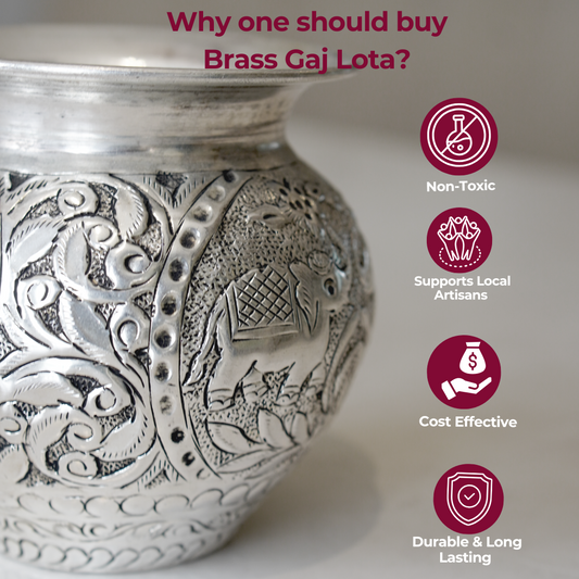 Brass Gaj Lota / Kalash with Silver Finish