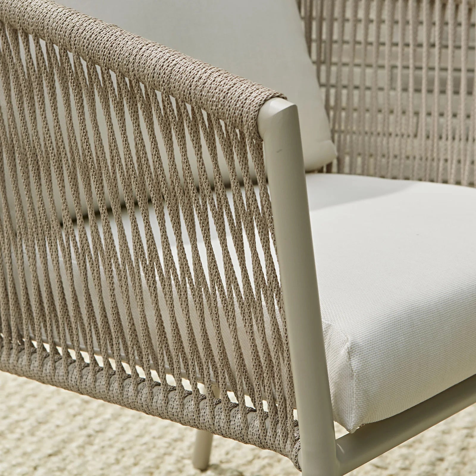 Chimp Outdoor Patio Seating Set 2 Chairs and 1 Table Set (Cream) Braided & Rope