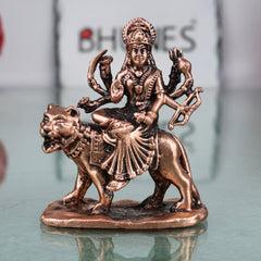 Copper Durga Maa Idol Tamra Mahishasura Mardini Murti Adi Shakti Ambika Jagadamba Bhavani Statue for Puja Home Decor Navratri Gift, Brown, 2.5 Inch, 1 Piece