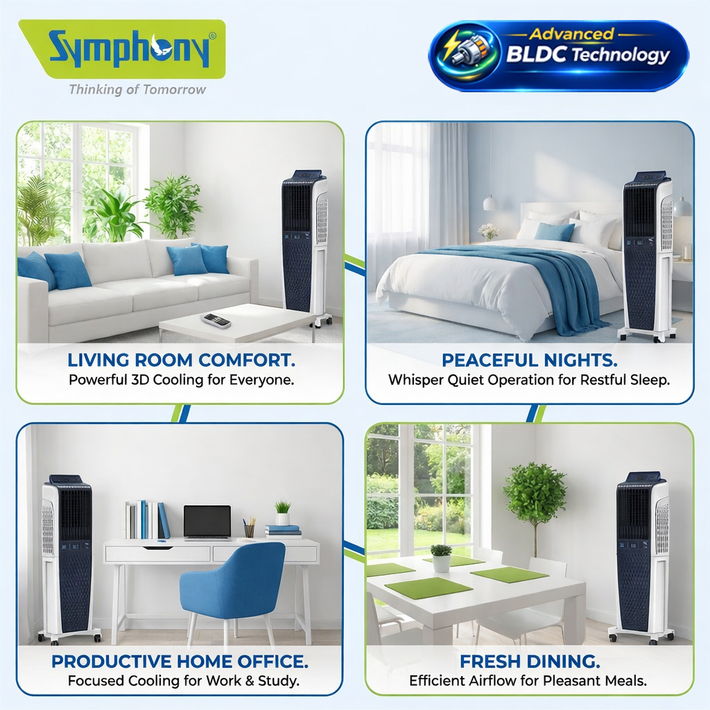 Diet 3D 55B | BLDC Tower Air Cooler | Magnetic Remote | Pop-up Touchscreen