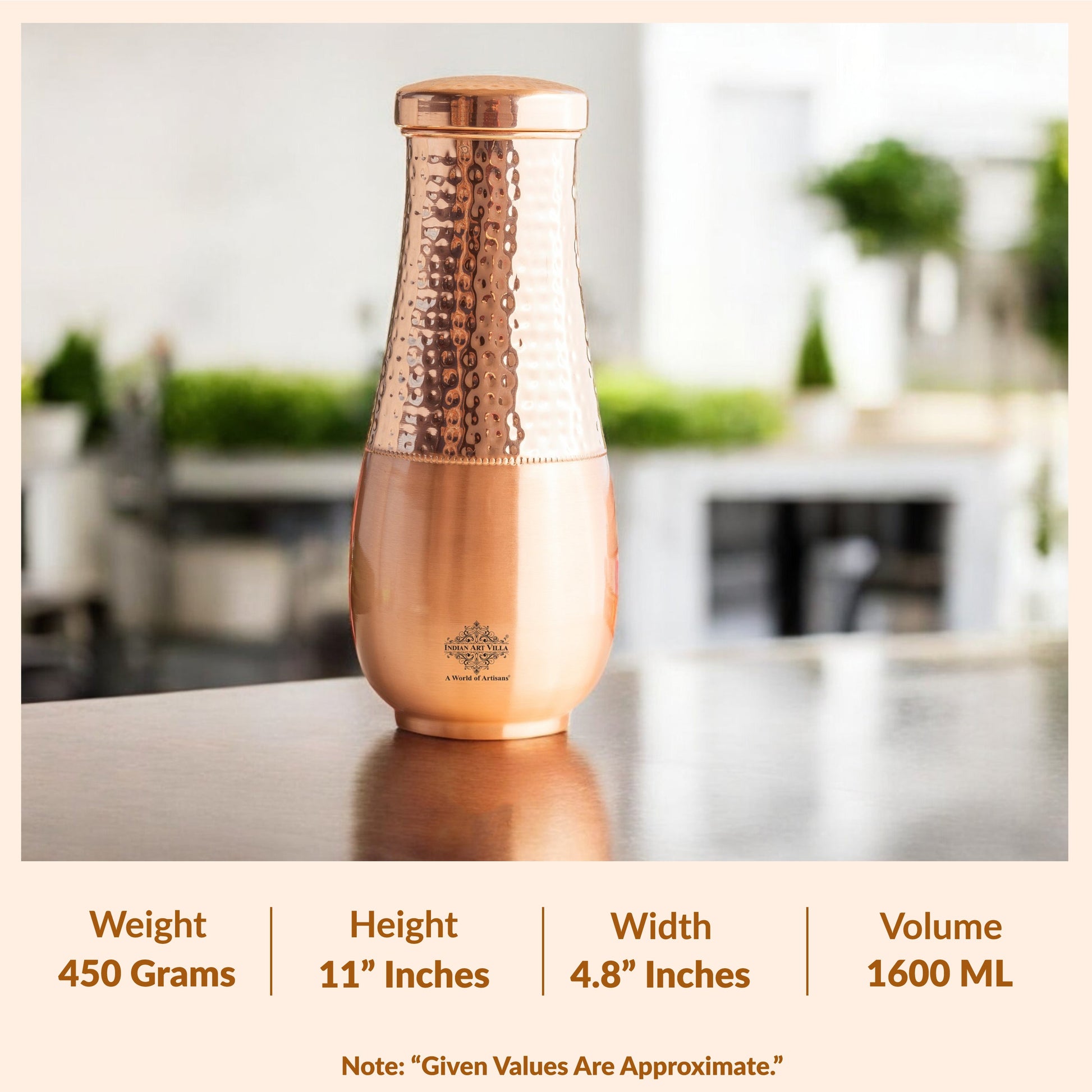 Copper Bedroom Bottle With Half Lacquer & Half Hammered Design