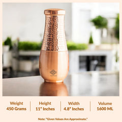 Copper Bedroom Bottle With Half Lacquer & Half Hammered Design