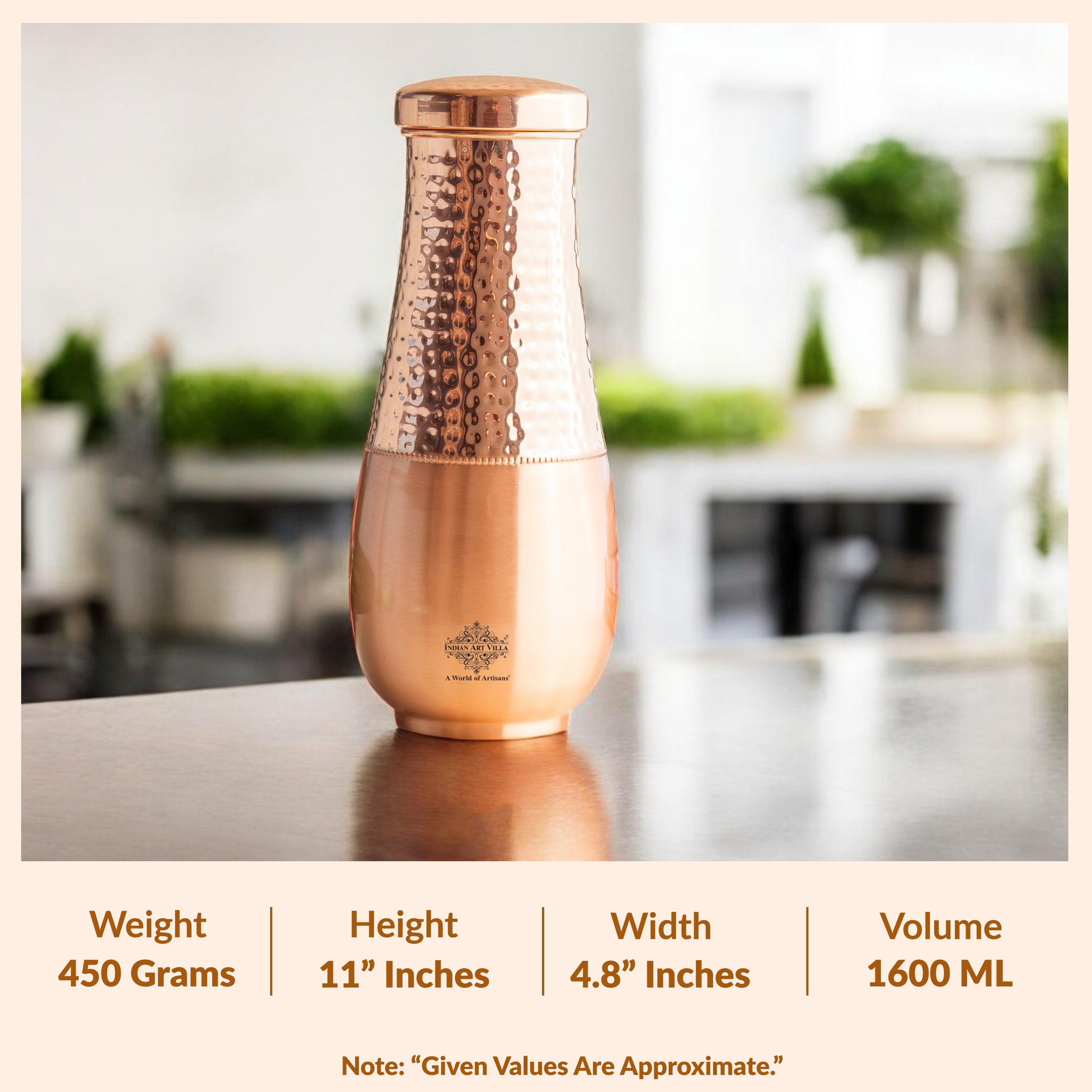 Copper Bedroom Bottle With Half Lacquer & Half Hammered Design