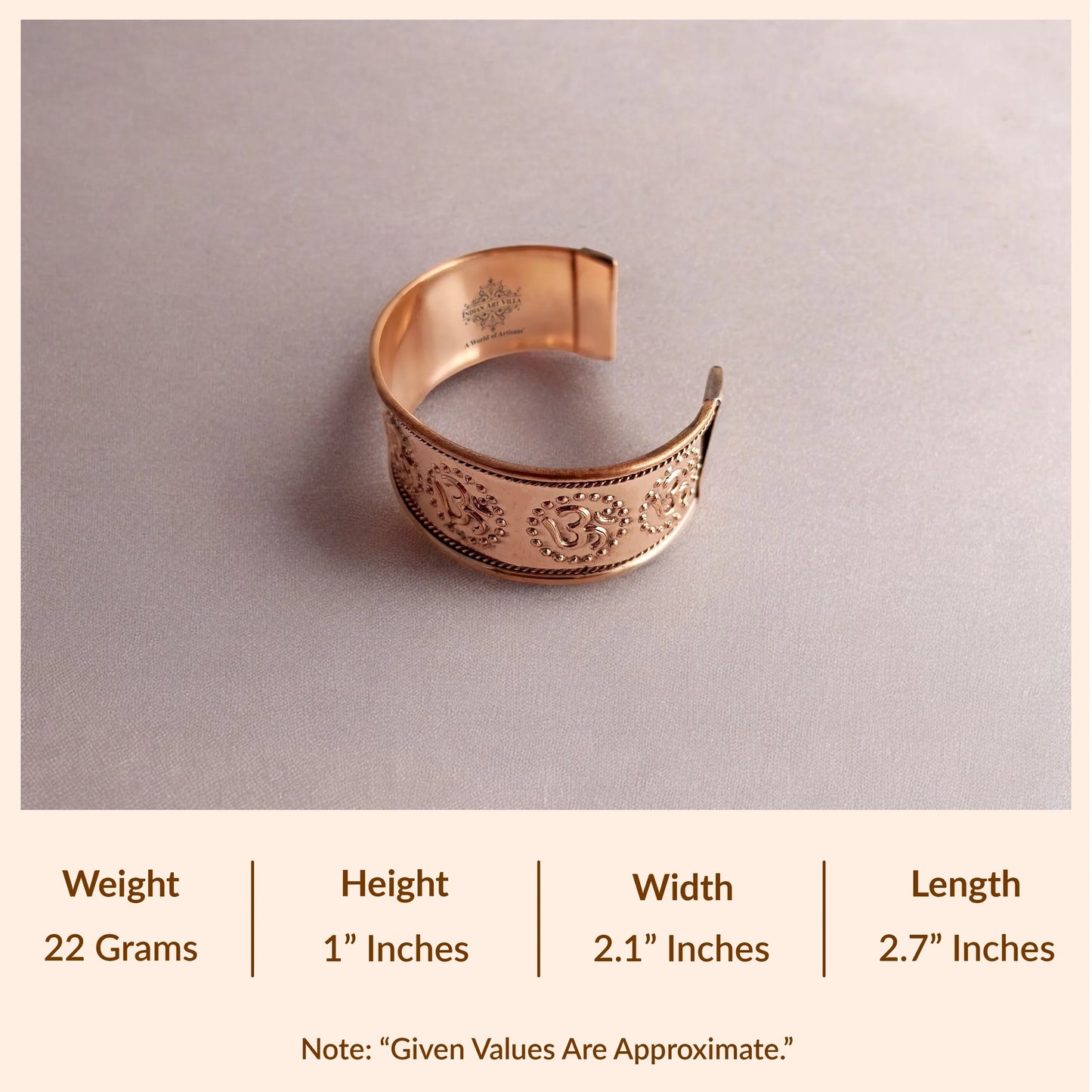 Pure Copper Om Design Broad Bangle Handcrafted Spiritual Bracelet