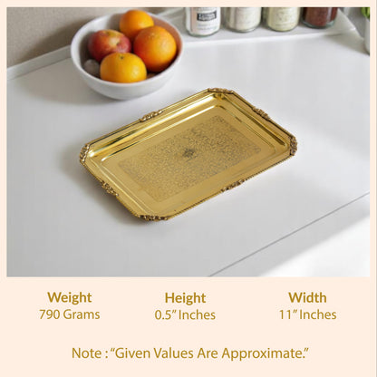 Brass Embossed Rectangular Serving Beeding Tray , Serveware & Tableware, Decorative, Gift Item, Gold