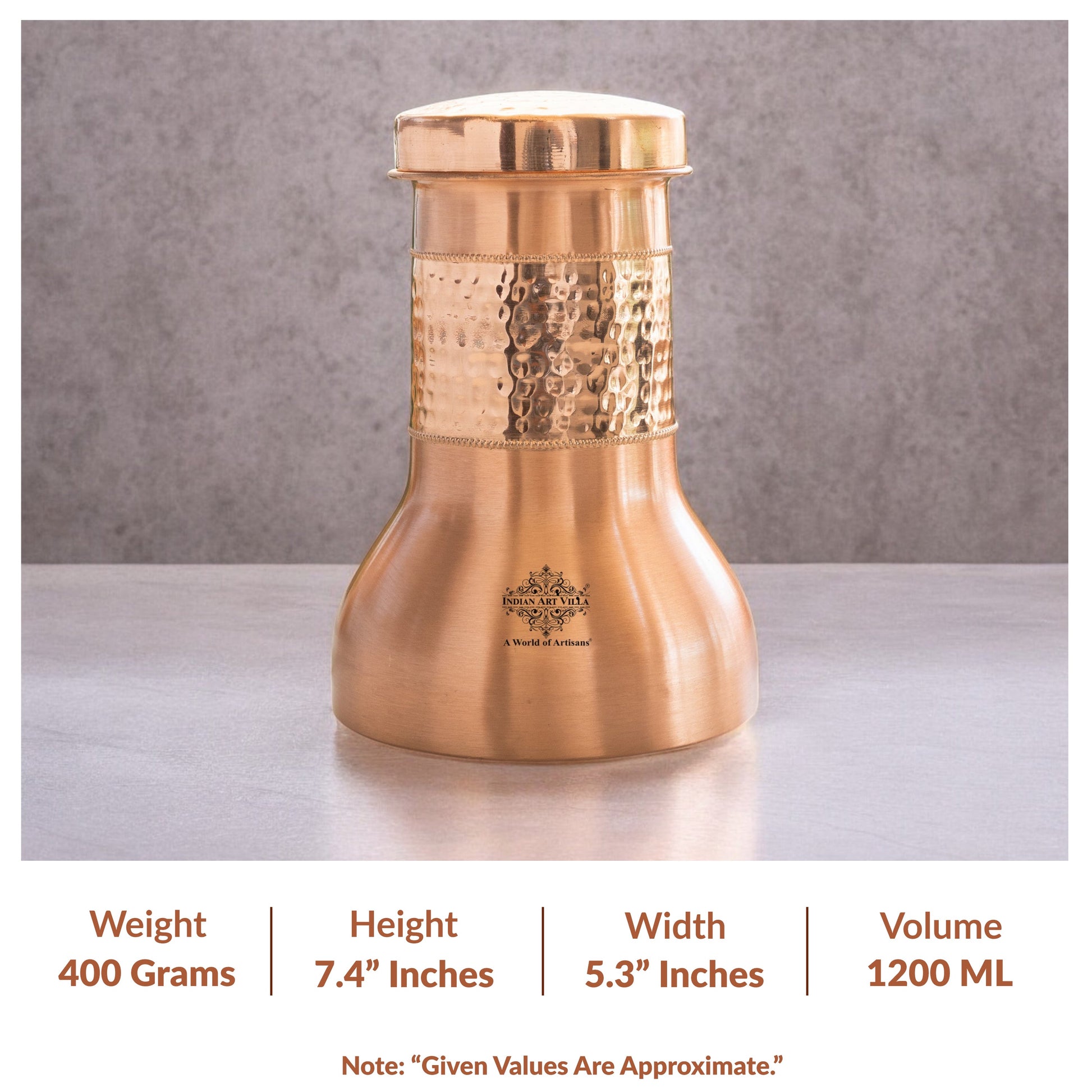 Pure Copper Smooth Hammered Design Lacquer Coated Bedroom Bottle