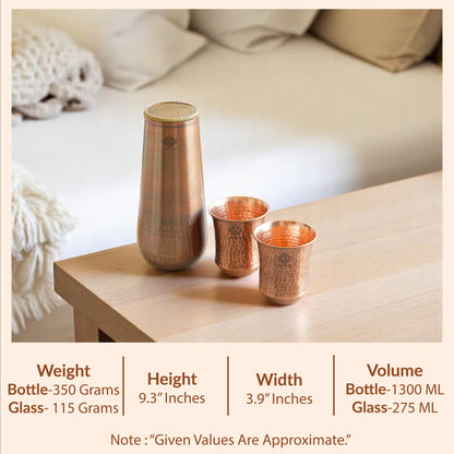 Pure Copper Drinkware Gift Set of Copper Bedroom Bottle & Copper Glass