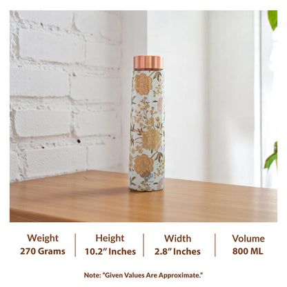 Pure Copper Water Bottle with Pyramid Shape Gold Print Design, 800 ML