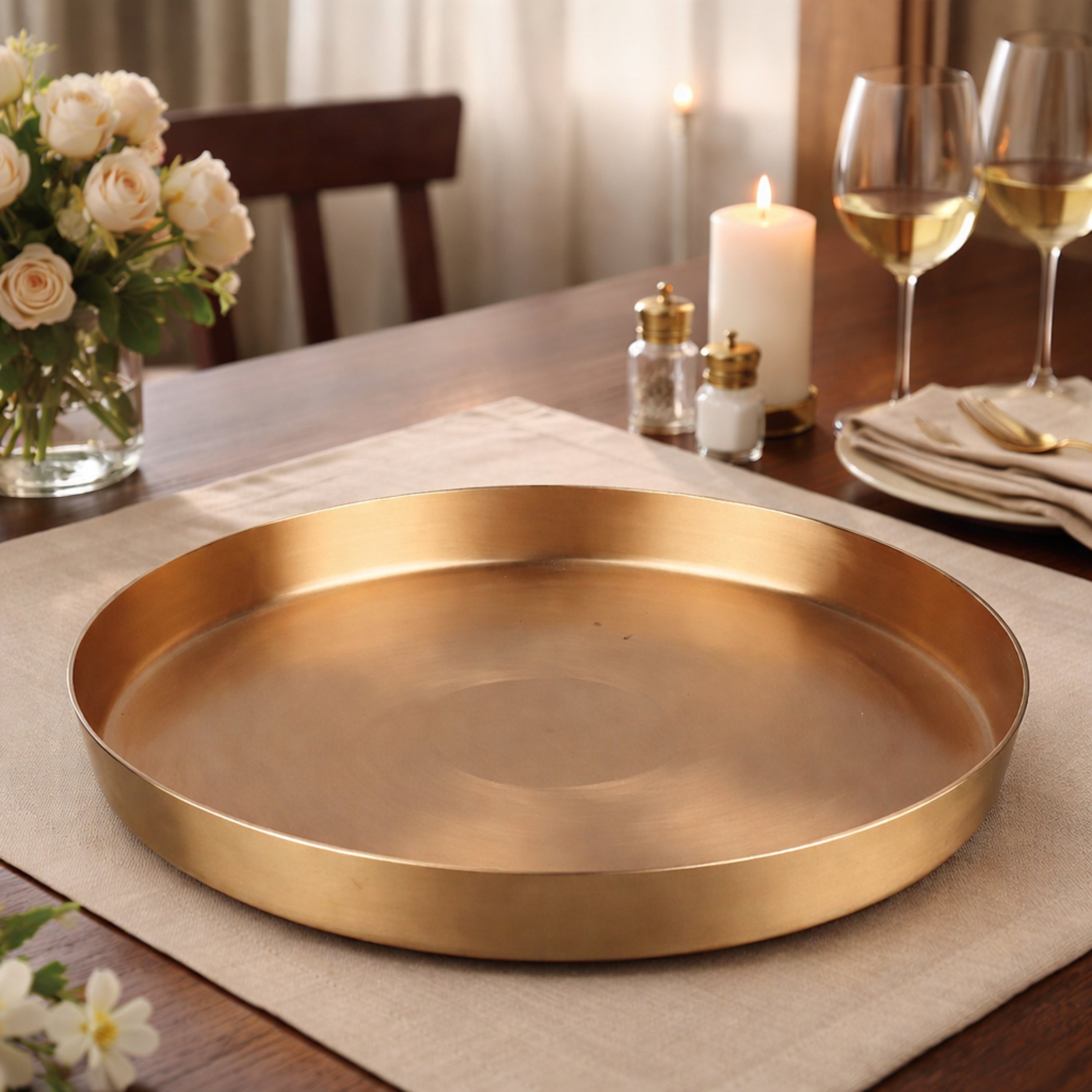 Kansa Plate Bronze Dinner Thali Kansya Kamsya Bell Metal Bhojan Plate Traditional Ayurvedic Dining Plate Kanchu Pittalai Chembu Tambadhatu Bhojan Thali Handcrafted Indian Dining Plate, Gold, 11.42 inch, 1 Piece