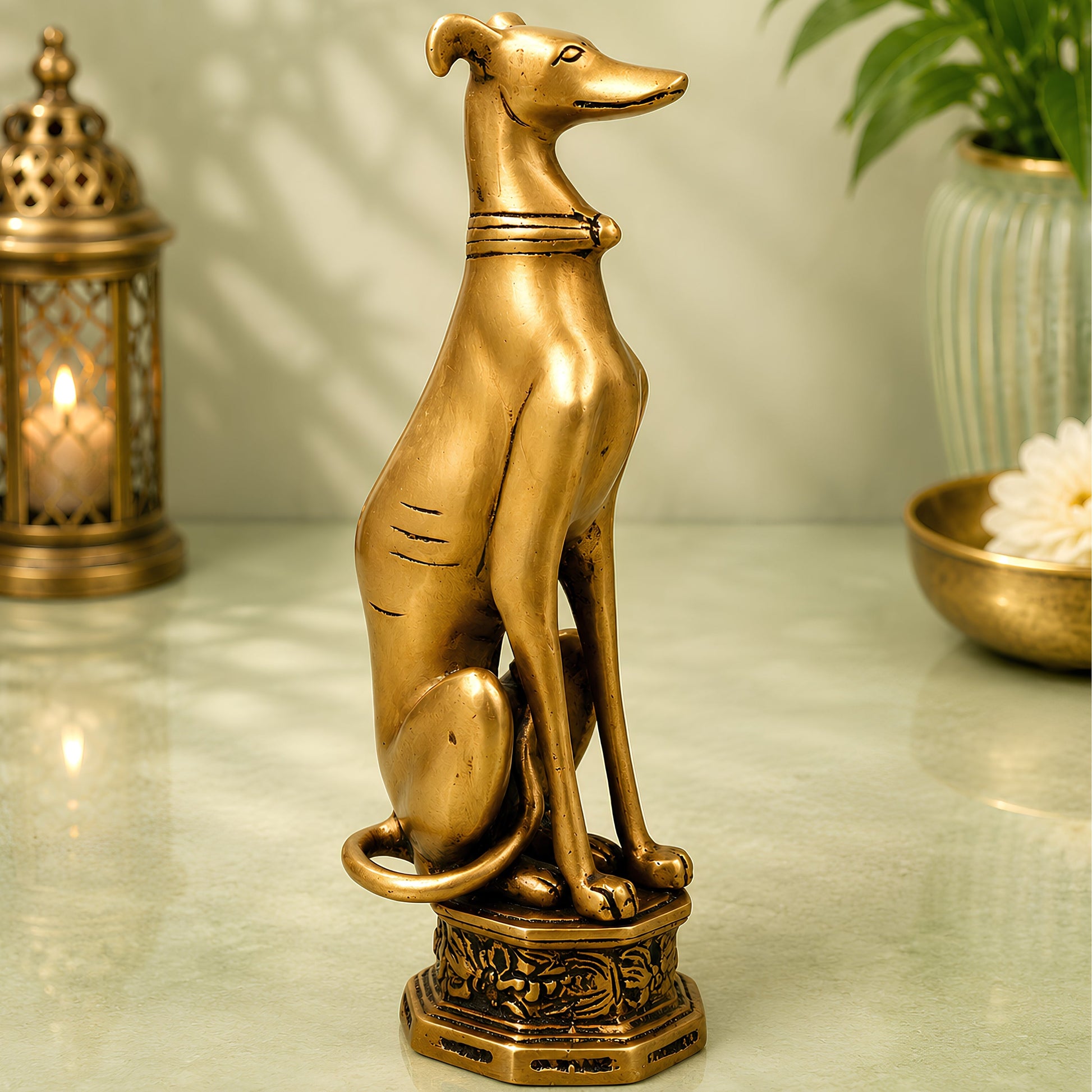 Brass  Dog Statue Handmade Idol for Pooja Home Decor & Gifting, Gold, 11 Inch, 1 Piece