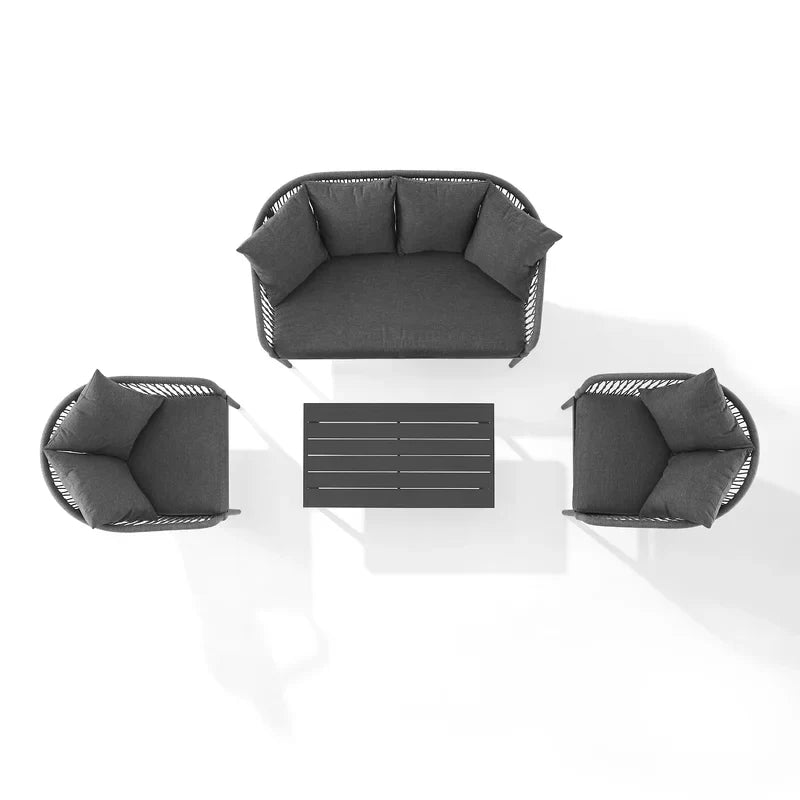 Gino Outdoor Sofa Set 2 Seater, 2 Single seater and 1 Center Table (Dark Grey) Braided & Rope