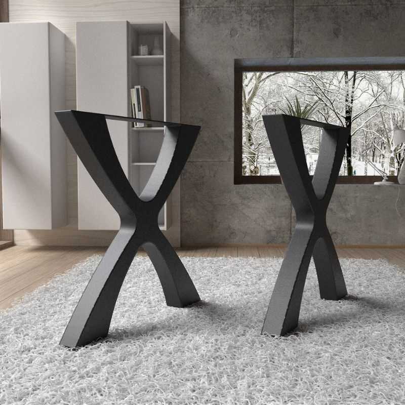 Modern X-Shape Metal Table Base for Dining | Sleek Powder-Coated Steel Frame for Wooden, Glass or Resin Tops