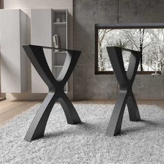 Modern X-Shape Metal Table Base for Dining | Sleek Powder-Coated Steel Frame for Wooden, Glass or Resin Tops