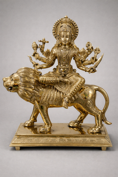 Durga With Lion 12-Inch Panchaloha Statue