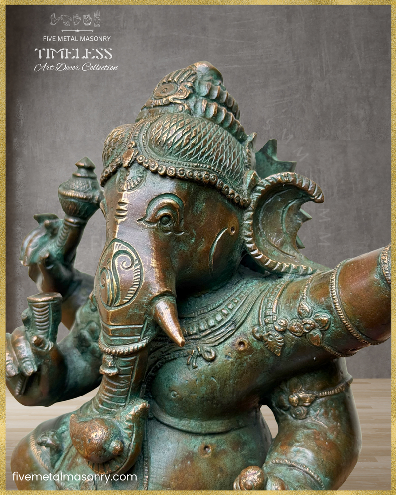 Dancing (Nrtta) Ganesha - Panchaloha Bronze Icon - 14"- Timeless Collection