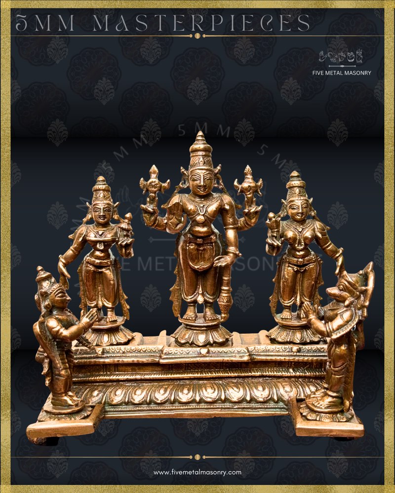 Vishnu Panchaloha Bronze Icon Set - 9" with arch-  Masterpieces Collection