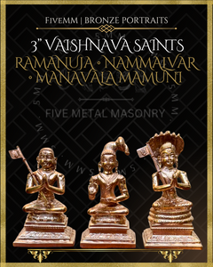 Vaishnava Saints: Ramanujacharya, Nammalvar, Manavalamamuni Panchaloha Bronze Icon Set - 3" - Polished finish