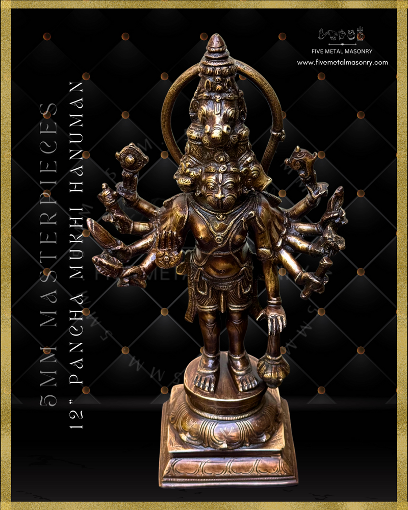 Pancha Mukhi Hanuman Panchaloha Bronze Icon - 12"-  Masterpieces Collection