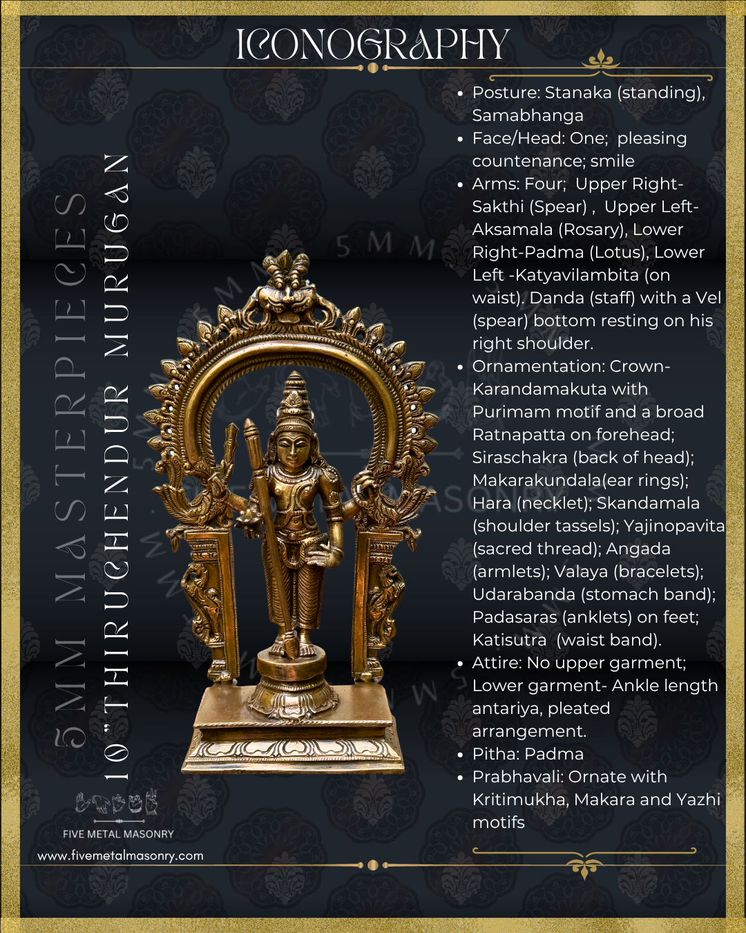 Thiruchendur Murugan Panchaloha Bronze Icon - 10"-  Masterpieces Collection