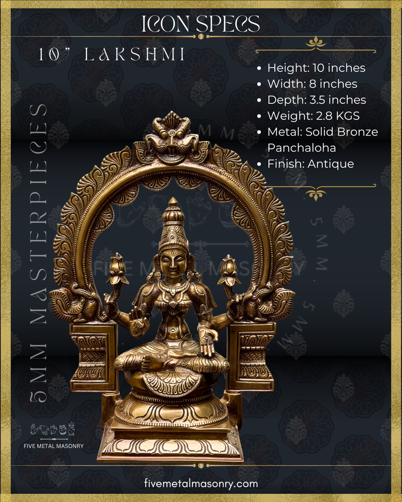 Lakshmi Panchaloha Bronze Icon - 10" with arch - Masterpieces Collection