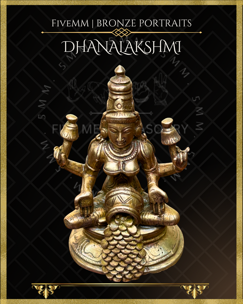 Dhana Lakshmi / Kubera Lakshmi Panchaloha Bronze Icon - 3.5"