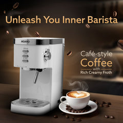 AGARO Regency Espresso Coffee Maker, Adjustable Pressure up to 20 Bars, Cappuccino Coffee Maker with Adjustable Foaming Milk Frother Wand for Steam Espresso, 1.2L Removable Water Tank, 1350W, White-2