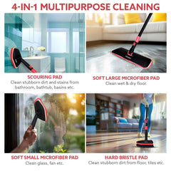 AGARO Elite Cleaning Mop & Brush Set, Bathroom Cleaning Brush, Long Handle, Hard Brush, Microfiber Pad & Scrubber, for Tiles, Kitchen, Toilet, Window Glass, Detachable Head, Black & Red-3