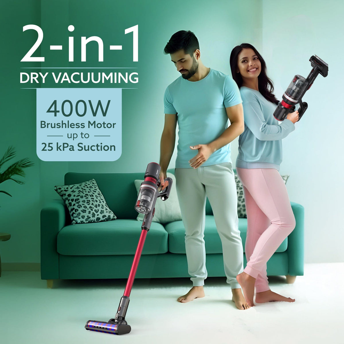 AGARO Supreme Cordless Stick Vacuum Cleaner,2In1 Handheld&Stick,400W Motor,25 Kpa Suction Power,3 Adjustable Suction Mod