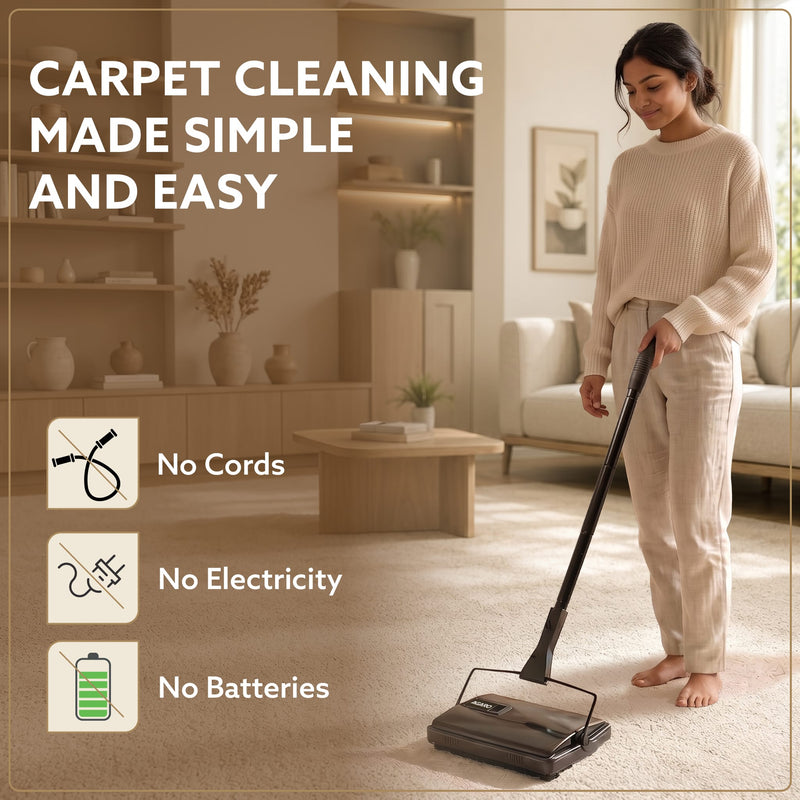 AGARO Delite Manual Carpet Cleaner for Pet Hair Rugs Mattresses – No Batteries, Push & Pull, Tangle-Free Brush, Easy-Dump Dustbin (Not for Hard Floors)-2