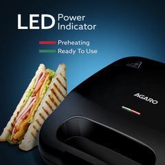 AGARO Primo Sandwich Maker, Non Stick Coated Grill Plates, 750W, 90 Degrees Openable Plate, Automatic Cut Off, LED Displ