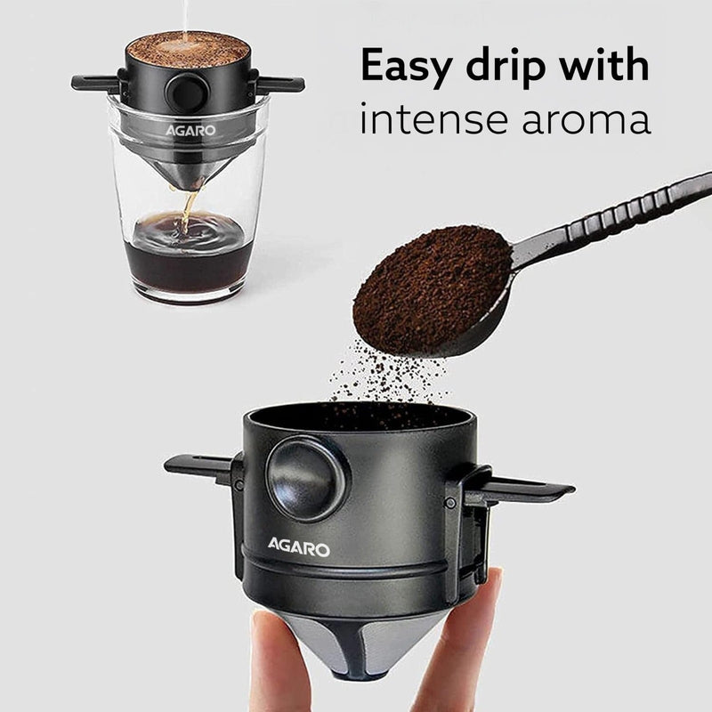 AGARO Pour Over Coffee Maker with Double Mesh Filter, Food Grade 304 Stainless Steel & Plastic Coffee Dripper, 100% Pape