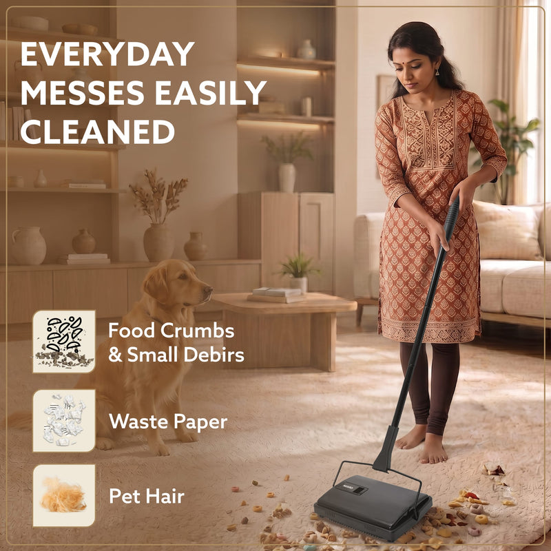AGARO Delite Manual Carpet Cleaner for Pet Hair Rugs Mattresses – No Batteries, Push & Pull, Tangle-Free Brush, Easy-Dump Dustbin (Not for Hard Floors)-3
