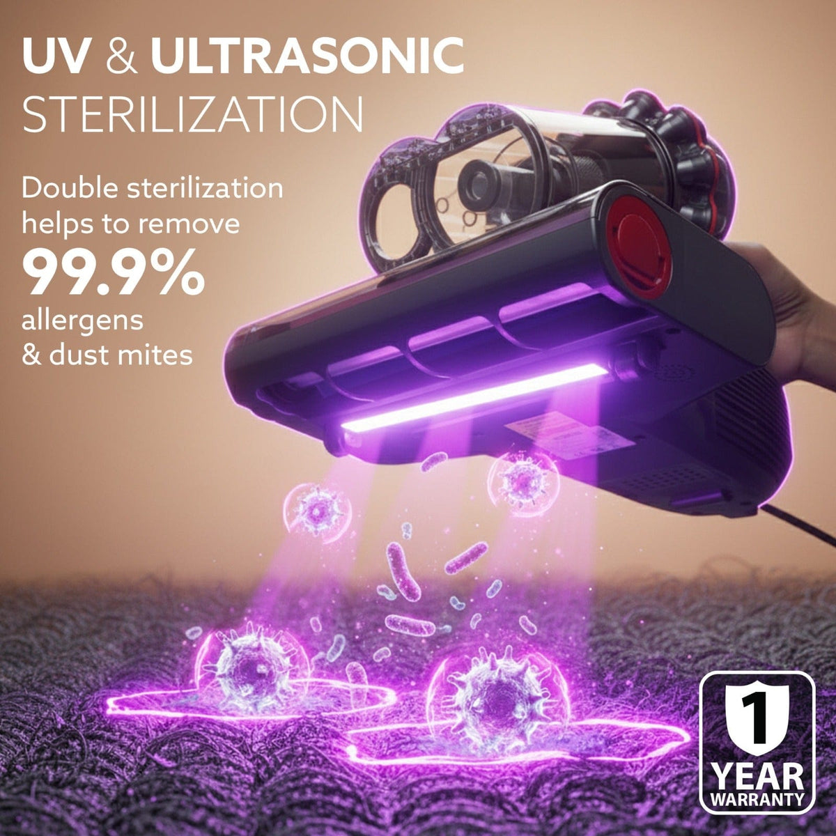 AGARO Royal Mattress Vacuum Cleaner, 12kPa Suction Power & UV Light Sterilization, Bed Vacuum Cleaner & Mite Remover, Su