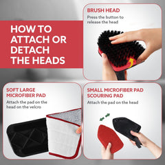 AGARO Elite Cleaning Mop & Brush Set, Bathroom Cleaning Brush, Long Handle, Hard Brush, Microfiber Pad & Scrubber, for Tiles, Kitchen, Toilet, Window Glass, Detachable Head, Black & Red-6