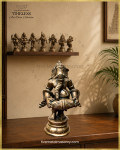 Musical Ganesha Set (7 icons)  - Panchaloha Bronze Icon - 5"- Timeless Collection