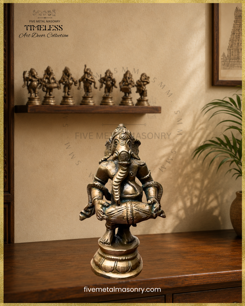 Musical Ganesha Set (7 icons)  - Panchaloha Bronze Icon - 5"- Timeless Collection