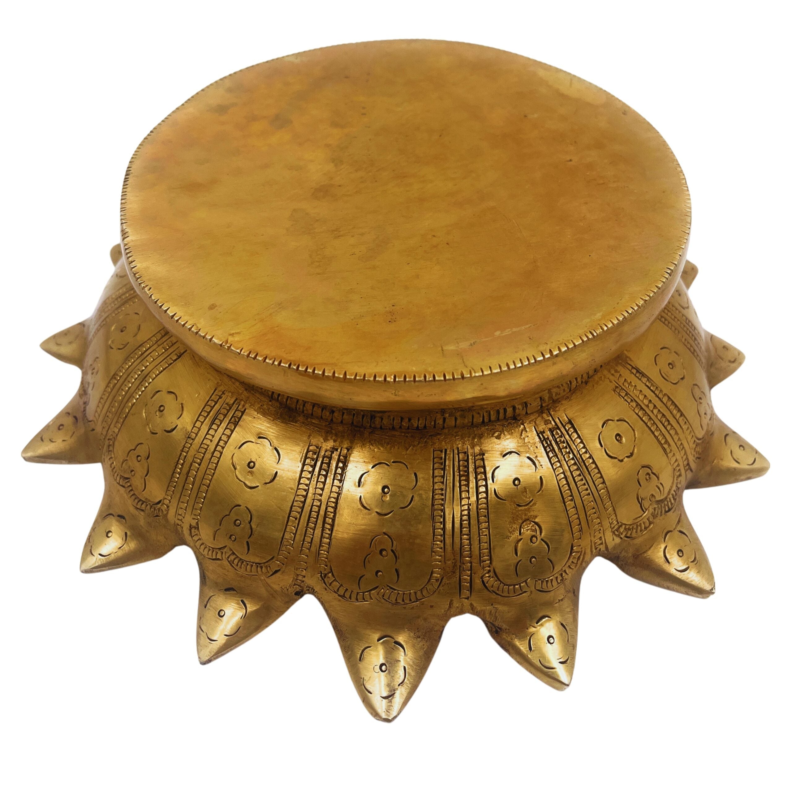 Bhunes Brass Lotus Shaped Pooja Chowki, Kamal Base for Kalash, Deity Platform, Puja Singhasan Peetha for Idols, Mandir Bajot Stand, Traditional Handcrafted Worship Table, Gold, 3 Inch, 1 Piece