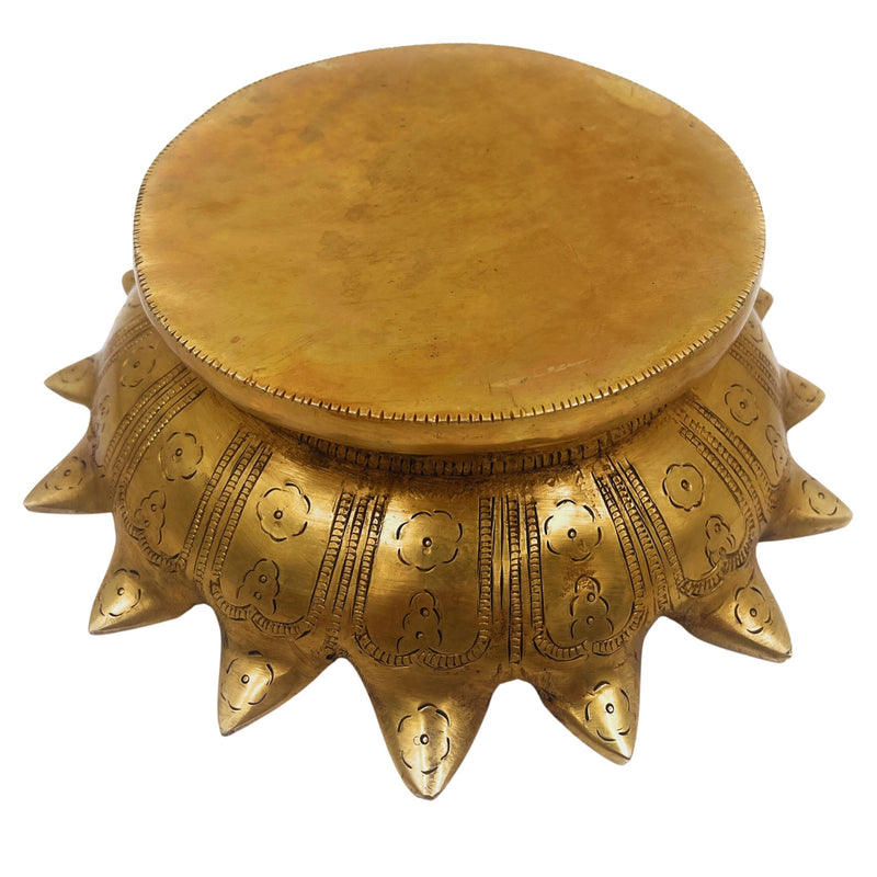 Bhunes Brass Lotus Shaped Pooja Chowki, Kamal Base for Kalash, Deity Platform, Puja Singhasan Peetha for Idols, Mandir Bajot Stand, Traditional Handcrafted Worship Table, Gold, 3 Inch, 1 Piece