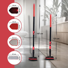 AGARO Elite Cleaning Mop & Brush Set, Bathroom Cleaning Brush, Long Handle, Hard Brush, Microfiber Pad & Scrubber, for Tiles, Kitchen, Toilet, Window Glass, Detachable Head, Black & Red-7