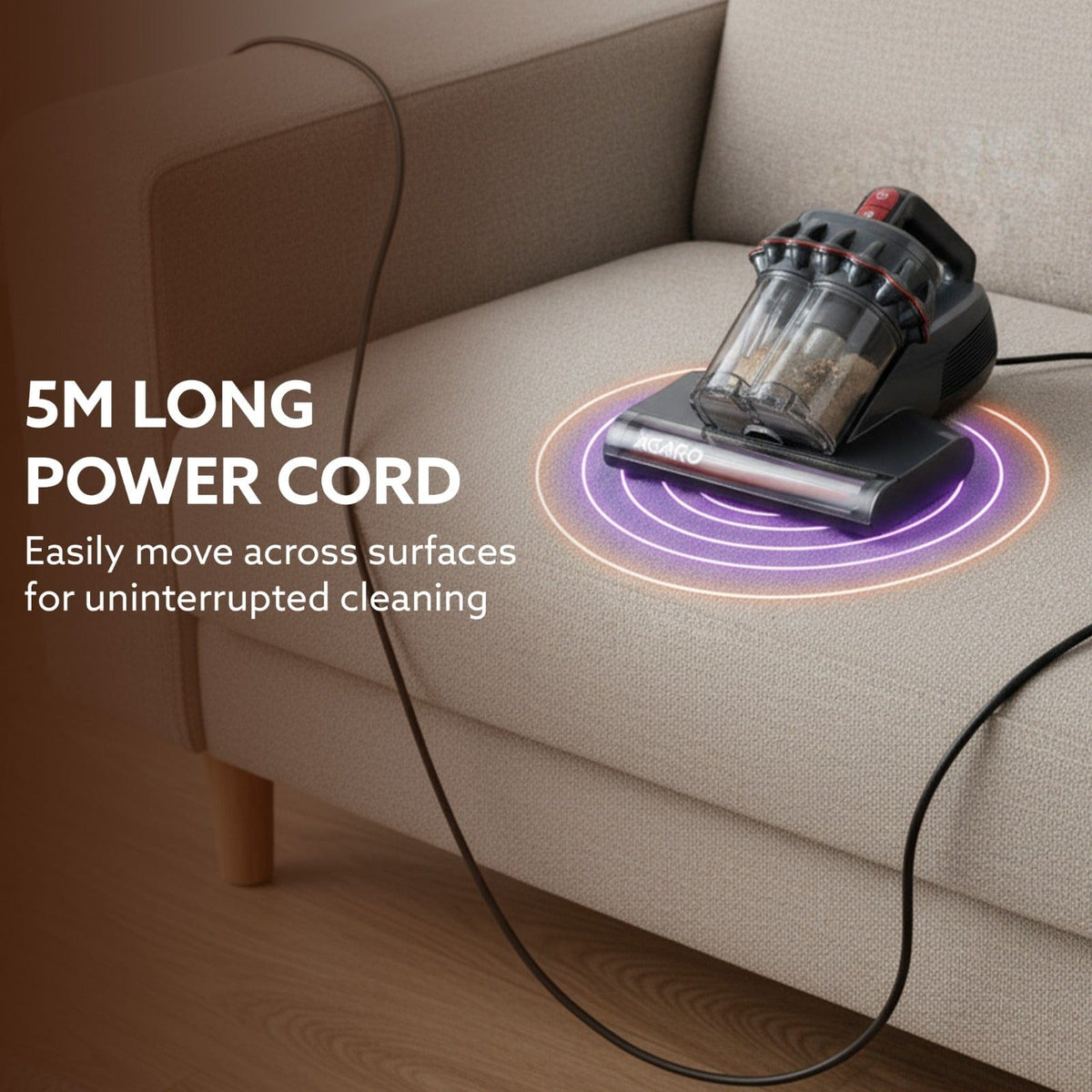 AGARO Royal Mattress Vacuum Cleaner, 12kPa Suction Power & UV Light Sterilization, Bed Vacuum Cleaner & Mite Remover, Su