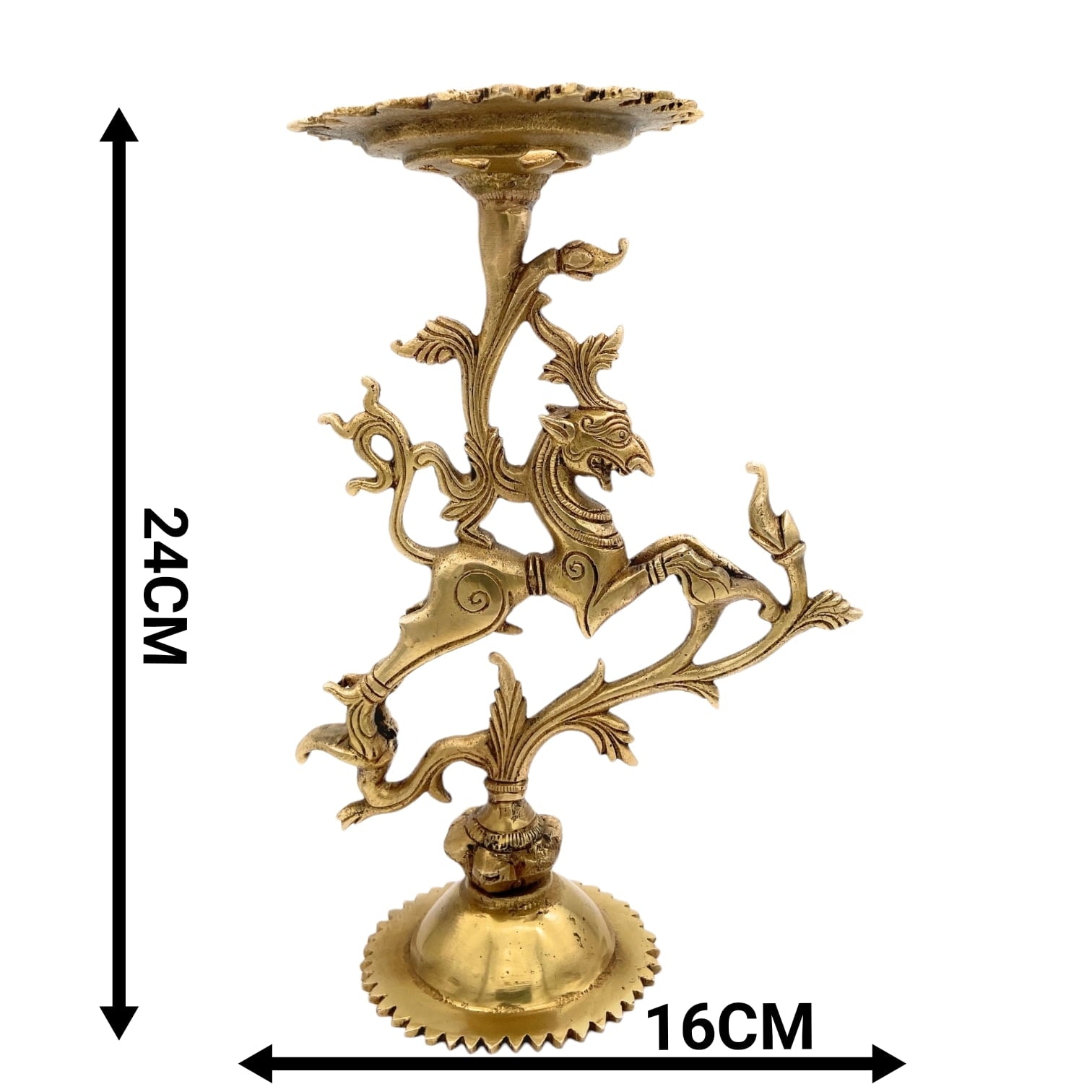 Brass Yali Stand Peetha, Vyala Lion Singhasan Chowki, Traditional Peetal Pittal Yali Pooja Pedestal, Dravidian Temple Yali Idol Base for Mandir Decor, Gold, 9.5 Inch, 1 Piece