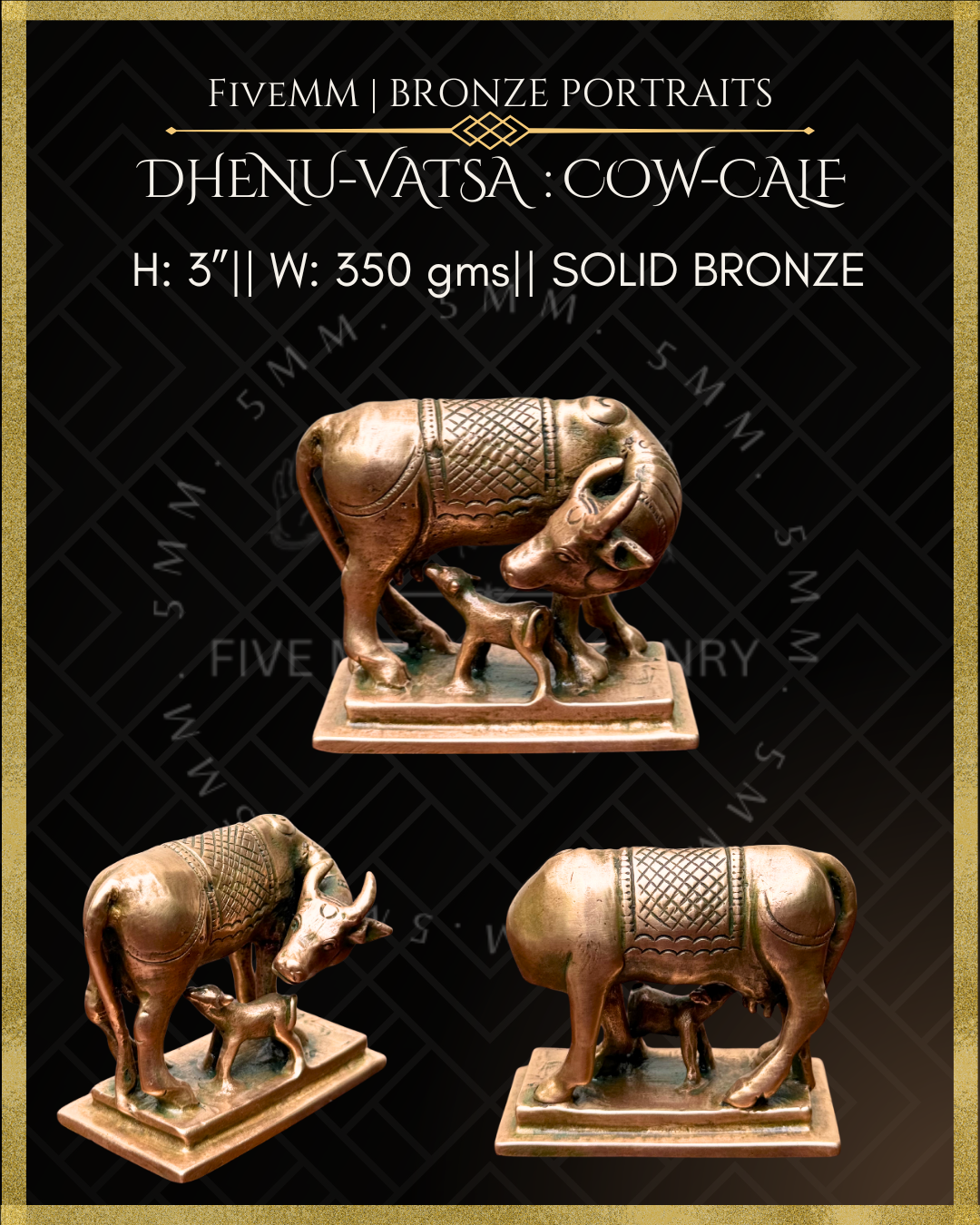 Cow and Calf Panchaloha Bronze Icon - 3"