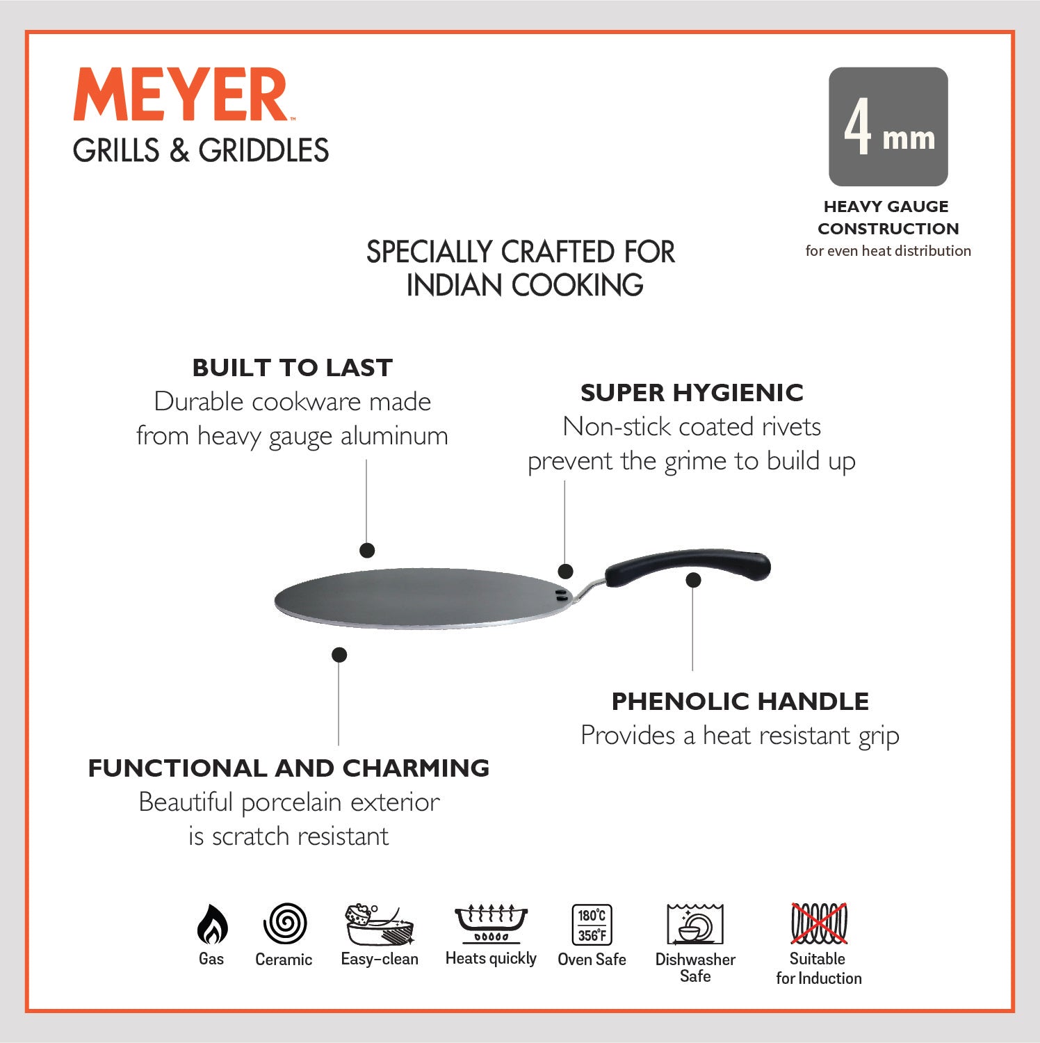 Meyer Non Stick Edge-less Flat Tawa, 30 cm
