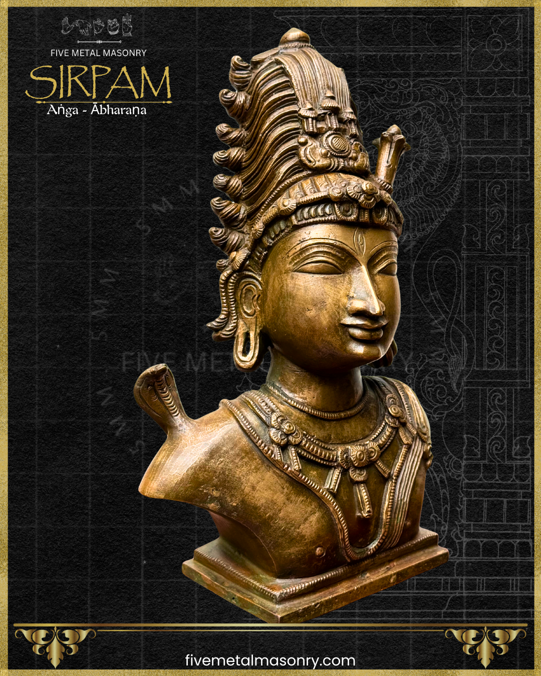 Shiva’s Bust Panchaloha Bronze Icon - 12"- Sirpam Collection | Made to Order