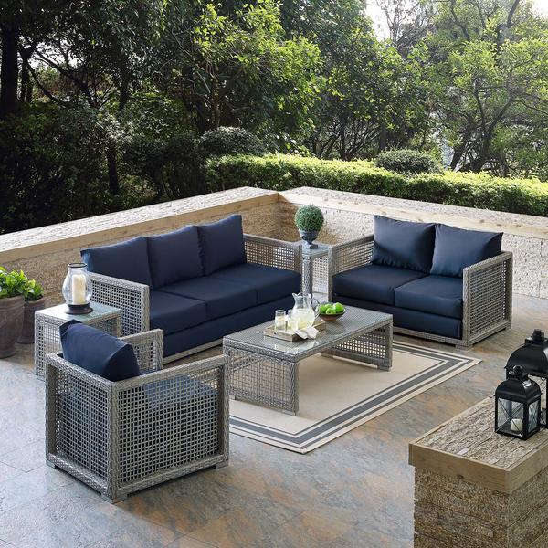 Malvolio Outdoor Set  1 Triple Seater, 1 Double Seater, 1 Single Seater, 2 Side table and 1 Center Table (Silver)