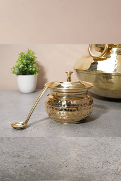 Brass Ghee Pot with Lid & Spoon