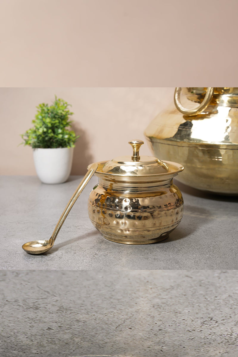 Brass Ghee Pot with Lid & Spoon